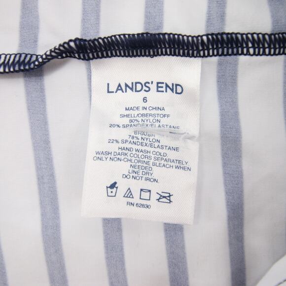 Lands End Tankini Top White Navy Striped Floral Print Round Neck Sleeveless 6 - Picture 7 of 9